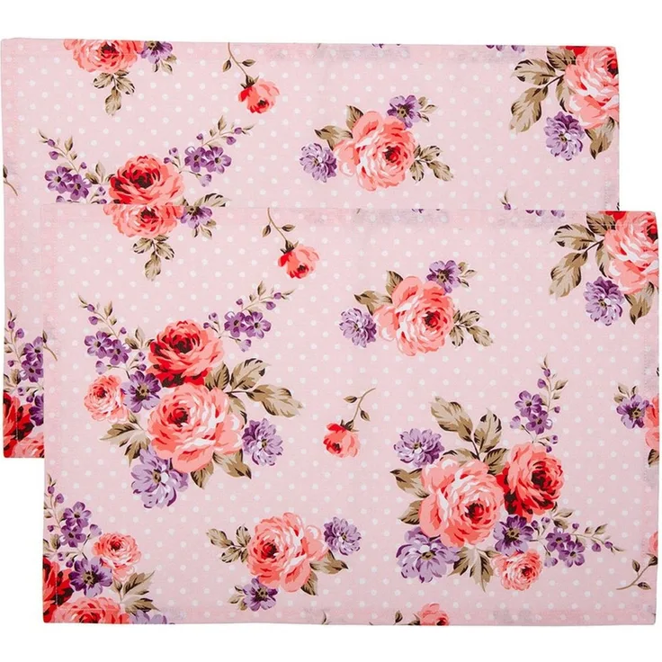 Clayre & Eef Platzset Dotty Rose, (Set, 2-St, 2-teilig), Tischsets Platzsets (2 Stück) Platzdeckchen ca. 48x33cm Baumwolle