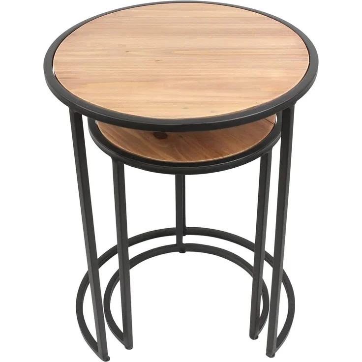 2x Beistelltisch rund aus Metall & Holz, 40 + 50 cm hoch, Blumentisch, Satztische – Bild 4