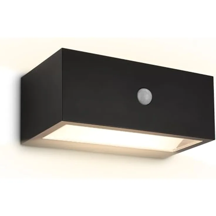 BRILONER Wandleuchte Außen mit Bewegungsmelder, kabellos, dimmbar, IP44 Spritzwasserschutz, 700 Lumen, schwarz, 18,5x9,5x7,5 cm