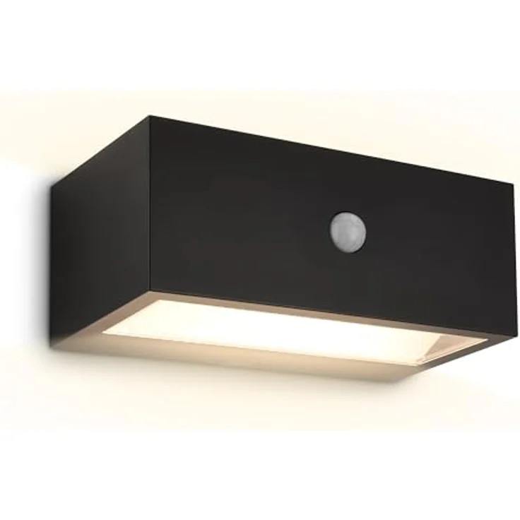 BRILONER Wandleuchte Außen mit Bewegungsmelder, kabellos, dimmbar, IP44 Spritzwasserschutz, 700 Lumen, schwarz, 18,5x9,5x7,5 cm – Bild 1