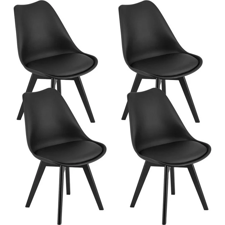 Home Collective Esszimmerstuhl Stuhl in insgesamt 11 Farben, Wohnzimmerstuhl, bequem und stabil (4 St), Schalenstuhl, 4x schwarz mit Vollholzbeinen in schwarz – Bild 1