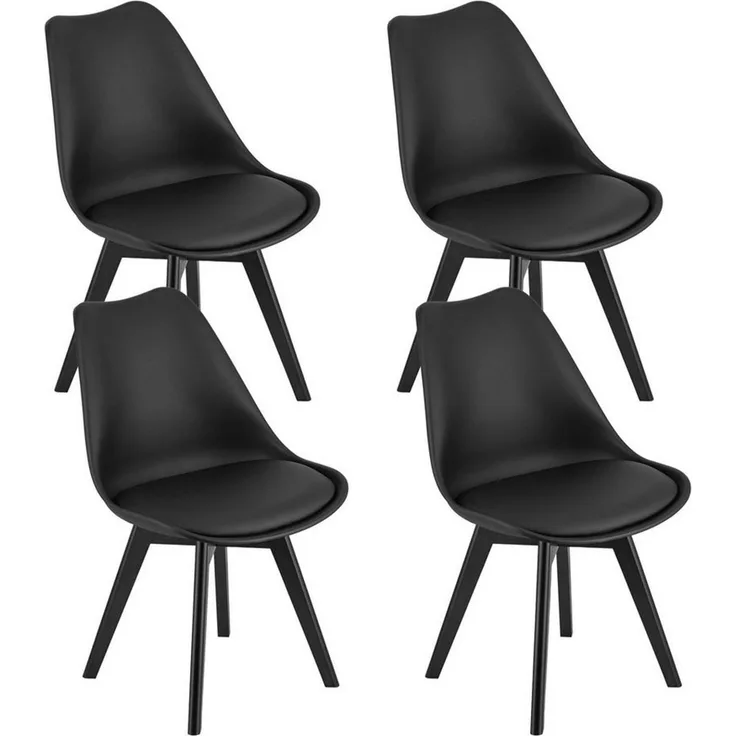 Home Collective Esszimmerstuhl Stuhl in insgesamt 11 Farben, Wohnzimmerstuhl, bequem und stabil (4 St), Schalenstuhl, 4x schwarz mit Vollholzbeinen in schwarz