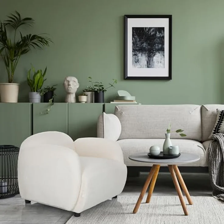 hjh LIVING Polstersessel mit Armlehnen VERDUNA Teddy-Stoff, Bequem gepolsterter Loungesessel Relaxsessel, für Wohnzimmer Schlafzimmer, Weiß – Bild 3