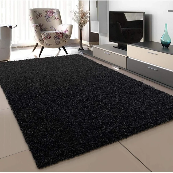SANAT Teppich Wohnzimmer - Schwarz Hochflor Langflor Teppiche Modern, Größe: 120x170 cm