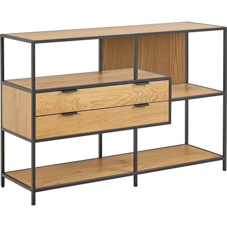 XXXL Xxxl Regal aus Holzwerkstoff, Natur/Schwarz, 2 Schubladen, 77x114x35 cm, Standregal für Wohnzimmer – Bild 1