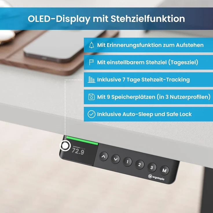 Desktopia Pro X - Elektrisch höhenverstellbarer Schreibtisch / Ergonomischer Tisch mit Memory-Funktion, Grau, Gestell Schwarz, 180x80 cm – Bild 4