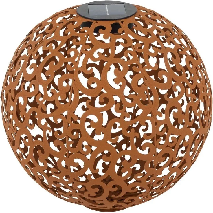 Dehner Solarkugel Lagos | Solardeko, Solarleuchte, Gartenbeleuchtung | Gartenkugel, Deko, Gartendeko, Outdoor | edelrostfarben, Metall | Ornamente | mit Erdspieß und Bodemplatte | Ø 30 cm