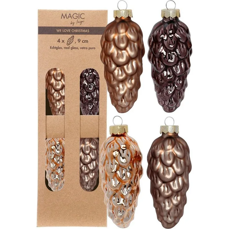 Holly & Jolly Christbaumschmuck, Christbaumschmuck Zapfen 9cm Glas 4 Stück - Elegant Lounge
