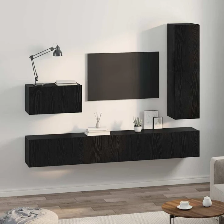 vidaXL TV-Schrankset 4 pcs Schwarz Eichen-Optik Holzwerkstoff 3393328 – Bild 3