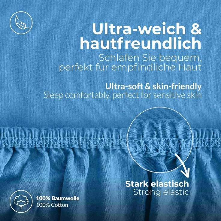 etérea Comfort Jersey Spannbettlaken Hellblau 180x200 cm - 200x200 cm – Bild 3
