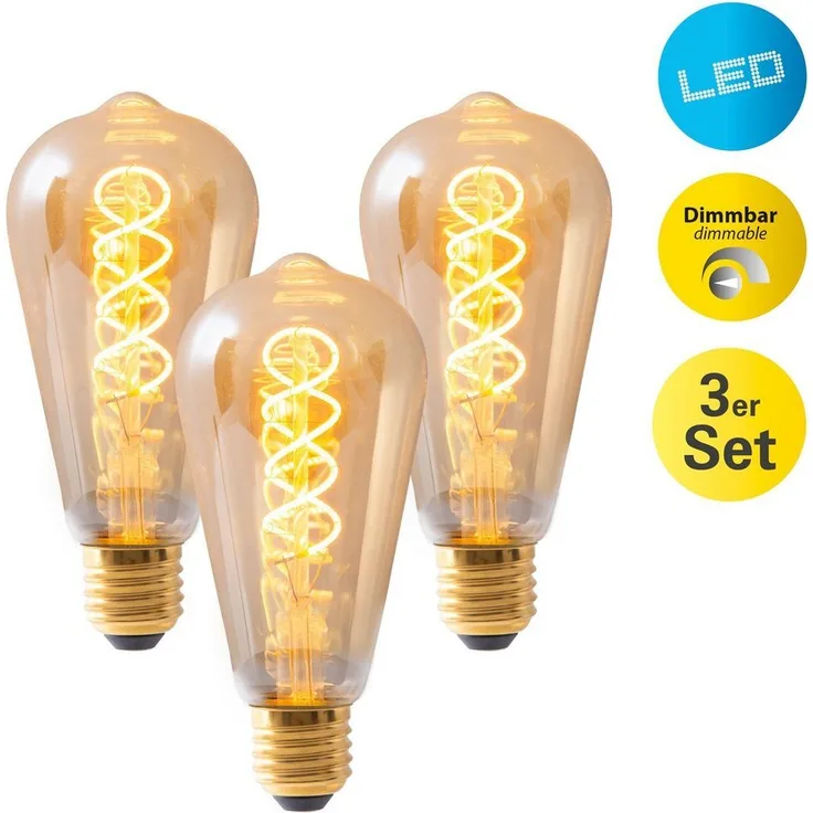 näve LED-Leuchtmittel Dilly, E27, 3 St, Warmweiß, Retro Leuchtmittel Filament