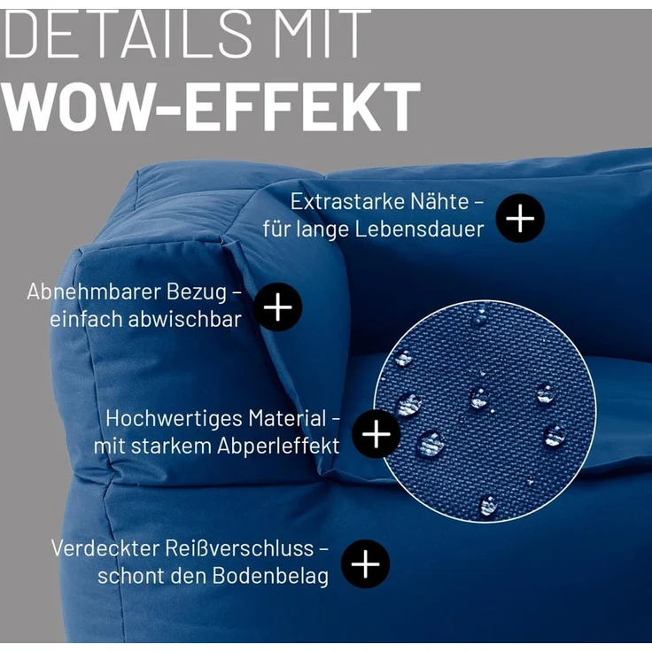 Lumaland Sitzsack-Sofa, Polyester, Eckteil, Dunkelblau, 70 x 81 x 81 cm – Bild 5