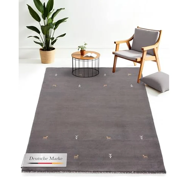 carpetfine 'Gabbeh Uni' Wollteppich, reine Wolle, Grau, 120x170 cm – Bild 2