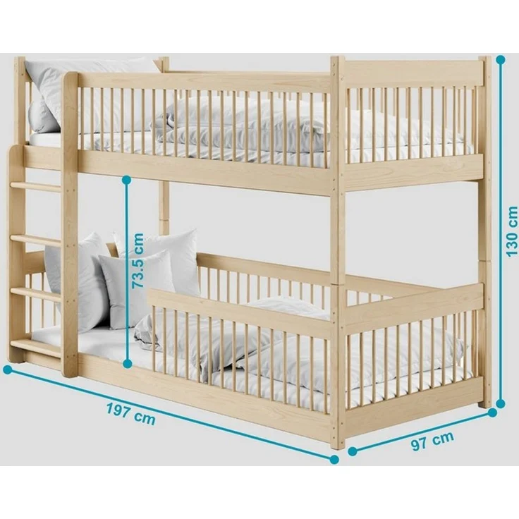 Kids Collective Kinderbett Hochbett Etagenbett 80x180, 90x190, 90x200 cm, umbaubar zu 2 Betten​ (mit abgerundeten Kanten), 90x190 cm von 4. bis 18. Lebensjahr, Natur​ – Bild 2