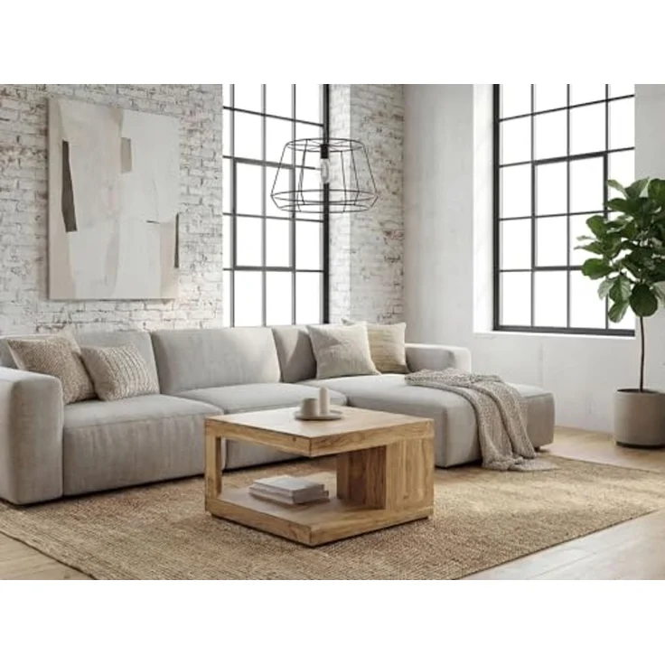 FINEBUY Couchtisch FB116674 Akazie Massivholz 60cm Wohnzimmertisch Beistelltisch Tisch (Quadratisches Designobjekt mit offener Form), Komplett aus massivem Akazienholz gefertigt – Bild 4