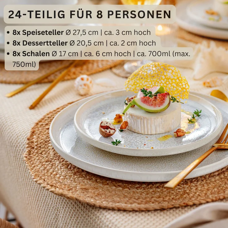 SÄNGER Steingut Geschirrset Korfu, Tafelservice 24 teilig für 8 Personen – Bild 2