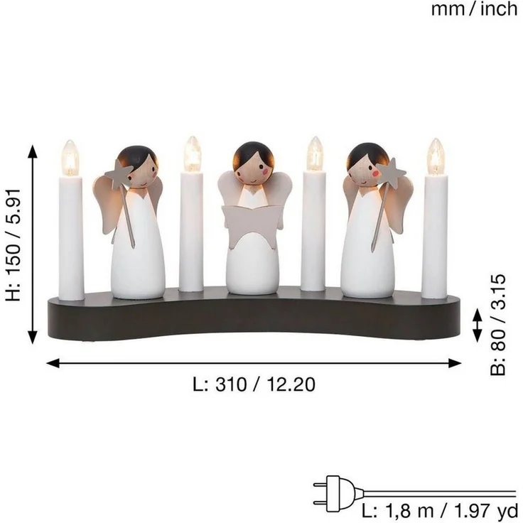 EGLO Lichterbogen Weihnachten mit 4 Glühbirnen, Fensterleuchter mit beleuchteten Weihnachtsfiguren aus Holz, Engel Schwibbogen mit Kabel, E10, warmweiß – Bild 3