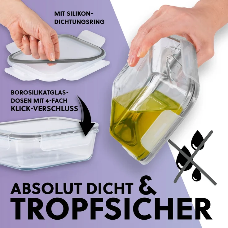 GOURMETmaxx Frischhaltedose, Glas, (12-tlg), lang-anhaltendes Aroma perfekt für gekochte Speisen, Snacks etc. – Bild 4