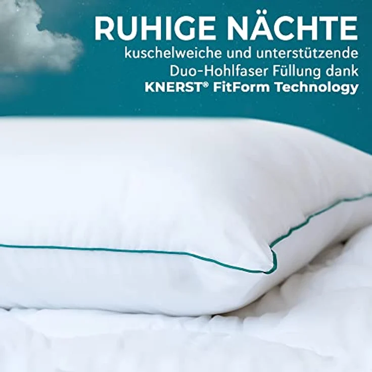 KNERST Kopfkissen Kopfkissen Fitform Technologie 100% Polyester, Füllung: FitForm Technologie – 100% Polyester, ergonomisches Schlafkissen ideal für jede Schlafposition, Kissen mit eleganter, grüner Biese – Bild 3