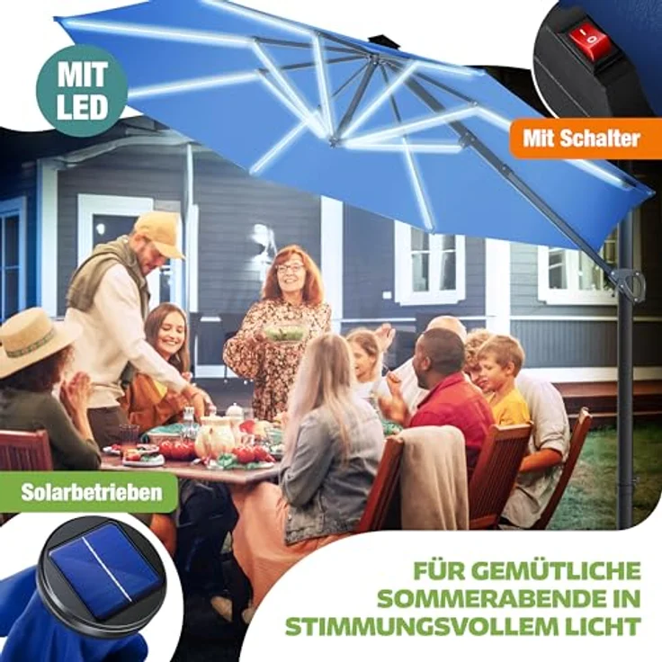 KESSER® Sonnenschirm Ampelschirm Sun Rund XL, Navyblau, Mit LED – Bild 9