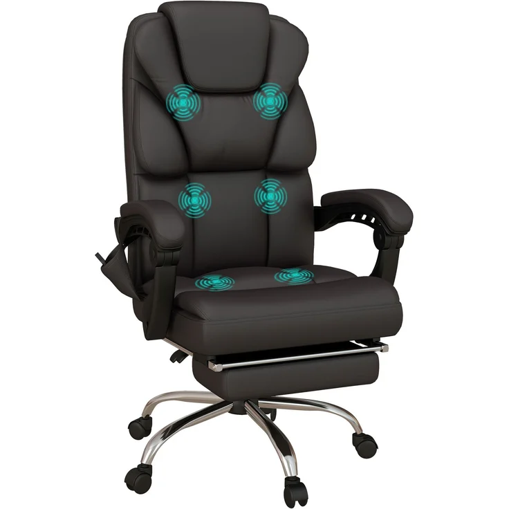 MELAYR, Bürostuhl mit 6 Massagepunkten, PU-Liegeschreibtischstuhl mit Fernbedienung, 63 x 57 x 118–126 cm, Braun – Bild 1