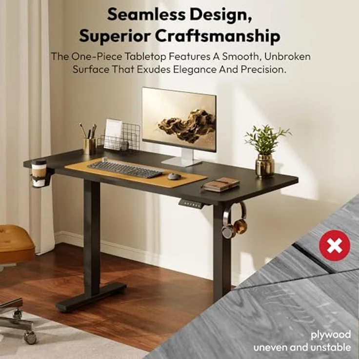 SANODESK Höhenverstellbarer Schreibtisch 110x60 cm mit KOMPLETTE TISCHPLATTE Schreibtisch Höhenverstellbar Elektrisch Ergonomischer Steh-Sitz Tisch Computertisch für Heimbüro Homeoffice(schwarz) – Bild 7