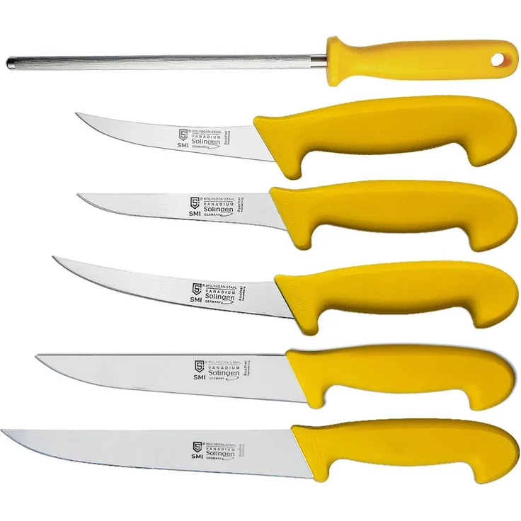 SMI Kochmesser 6-tlg Küchenmesser Set Solingen Metzgermesser Wetzstahl Ausbeinmesser – Bild 1