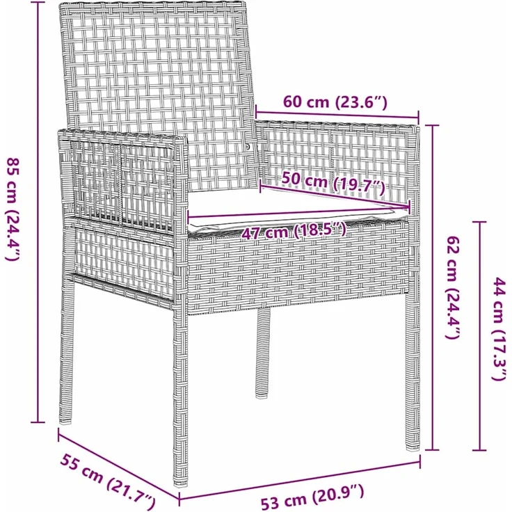 vidaXL Gartenstuhl 2 pcs Hellgrau 55 x 53 x 85 cm Poly-Rattan 42003450 – Bild 9