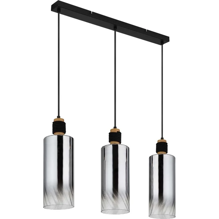 Pendelleuchte, schwarz, Holz braun, Glas rauchfarben, H150cm – Bild 4