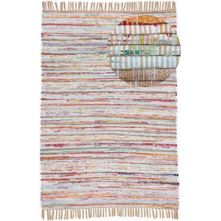 carpetfine 'Kelim Chindi' Teppich, Wendeteppich, rechteckig, Höhe: 6 mm, handgewebt, mit Fransen, Taupe, 80 x 150 cm – Bild 2