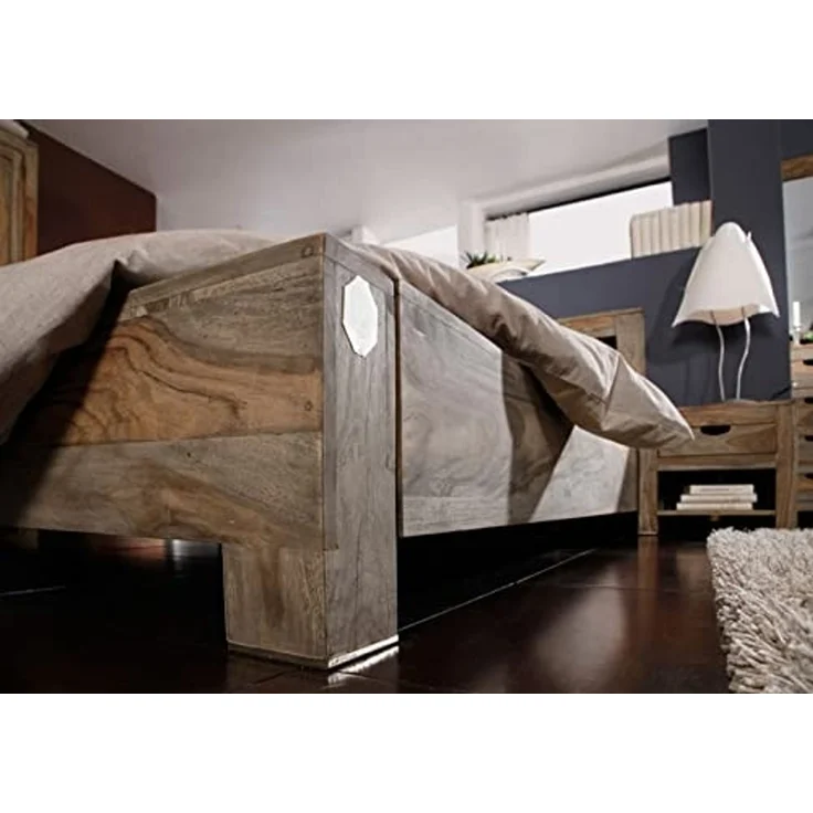 Bett Sheesham 200 x 200 x 90 grau geölt NATURE GREY #204 – Bild 4