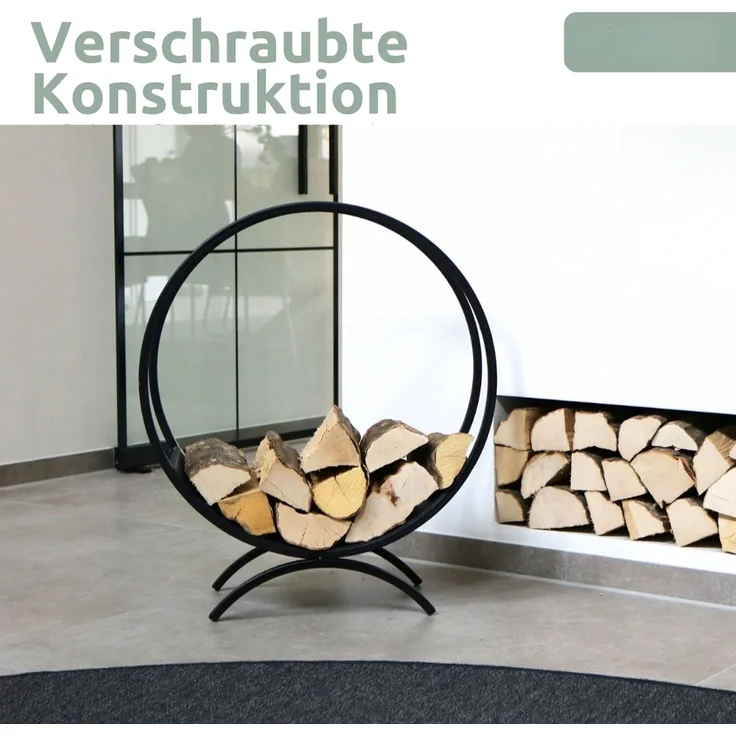 DELUKE® Brennholzregal innen Metall FUSI | Rund, Schwarz | Kaminholzständer Feuerholzregal Kaminholzhalter Holzständer Holzhalter innen Holzlager – Bild 4