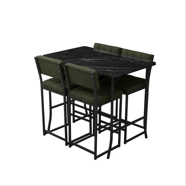 Skye Decor 'Retro - Green, Black' Bartisch-Set mit Barhockern (5-teilig), Grün / Schwarz, 110 x 92 x 70 cm – Bild 4
