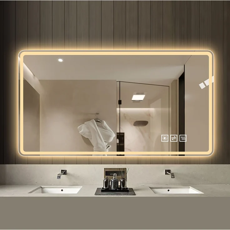 LED-Badezimmerspiegel 60x120 cm, rahmenlos mit Anti-Beschlag & Dimmfunktion, Silber – Bild 2