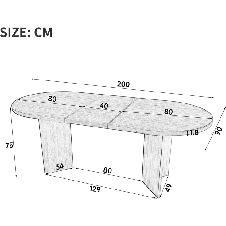 Esstisch 200 * 90 cm, geeignet für 6–8 Personen, Esstisch mit abgerundeten Ecken, verdickte Tischplatte, Esstisch im einfachen Stil, Eichenfarbe – Bild 6