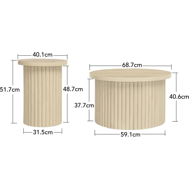Rundes Couchtisch-Set im 2er-Pack–MDF mit natürlicher Holzoptik,Ø 68.7cm & Ø 40.1cm,stabil und modern – Bild 6