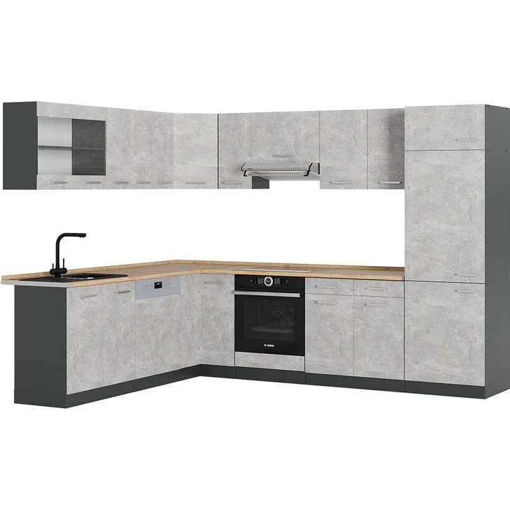 Eckküche R-Line Beton/Anthrazit 287 x 46 cm ohne Arbeitsplatte Vicco – Bild 1