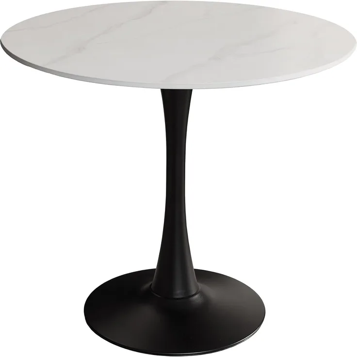 riess-ambiente Esstisch LYON 80cm weiß/schwarz - Keramik, Säulenfuß, zeitlos, kompakt, rund (Einzelartikel, 1-St), Eleganter Bistrotisch - idealer Mittelpunkt für Küche oder Wohnzimmer