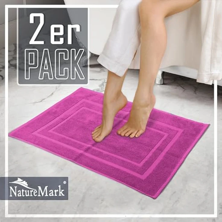 NatureMark 2er Pack Badvorleger Badematte | Premium Qualität | 100% Baumwolle | 50x80 cm | Duschvorleger Duschmatte Doppelpack | Farbe: Pink – Bild 7