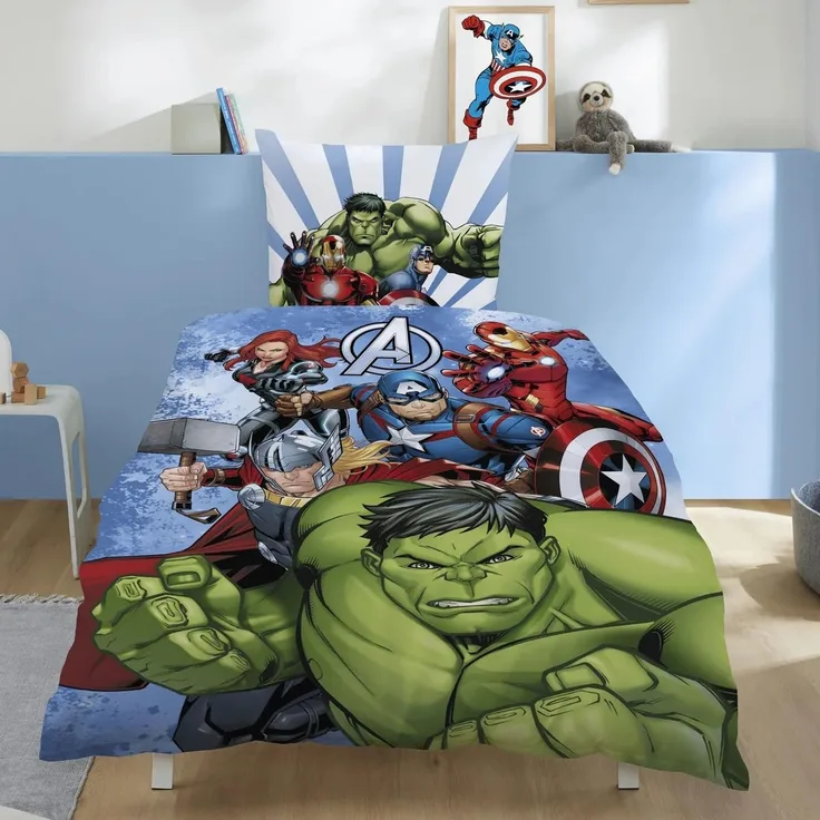 Marvel Avengers Bettwäsche für Jungen 135x200 cm 80x80 cm im Comic Stil aus 100% Baumwolle