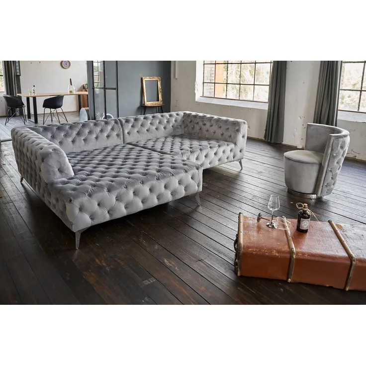 KAWOLA Ecksofa NARLA, Couch Chesterfield L-Form rechts oder links Velvet 279x190 cm