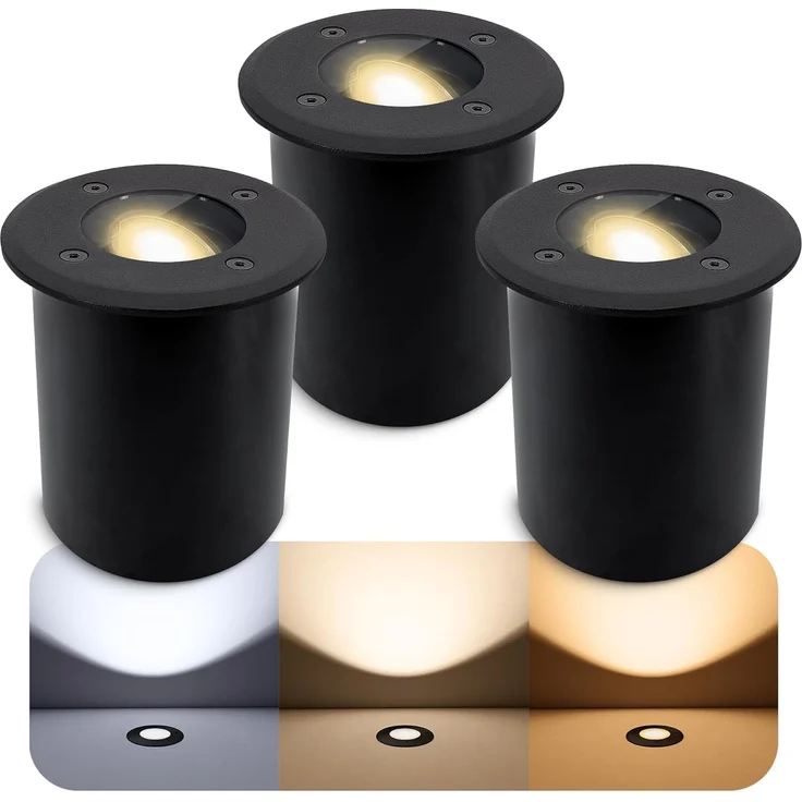 SSC-LUXon LED Gartenstrahler JUAVI LED Bodeneinbaustrahler schwarz mit GU10 6W warmweiß, Warmweiß