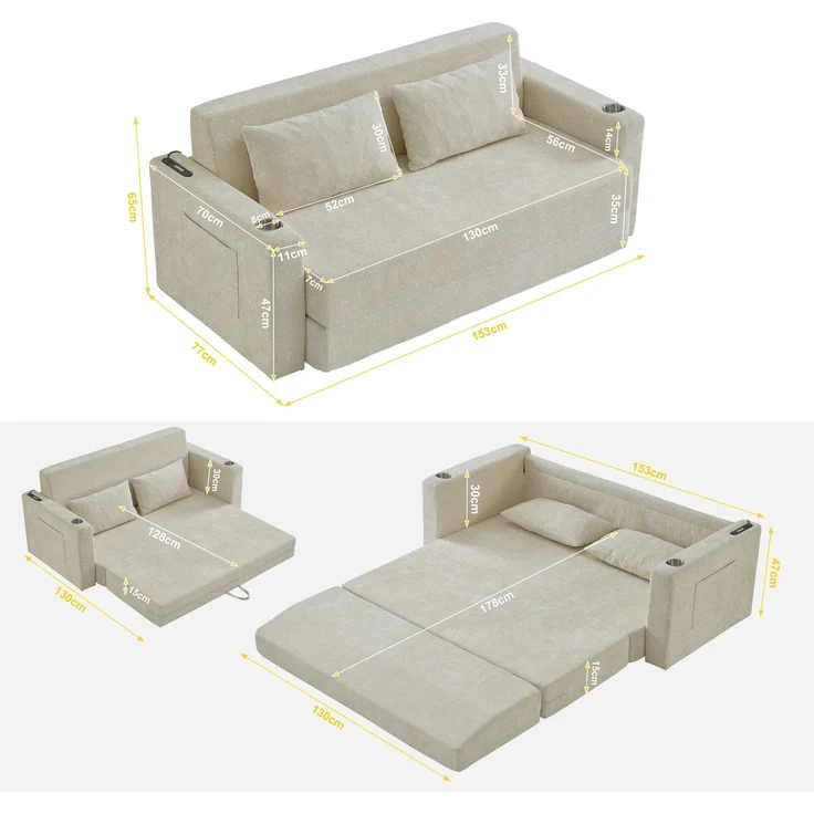 ZUBALIYA SchlafSofa mit USB - Anschluss, mit Chenille - Bezug, mit Samtbezug, mit breiten Armlehnen, mit Schaumstoffpolsterung – Bild 6