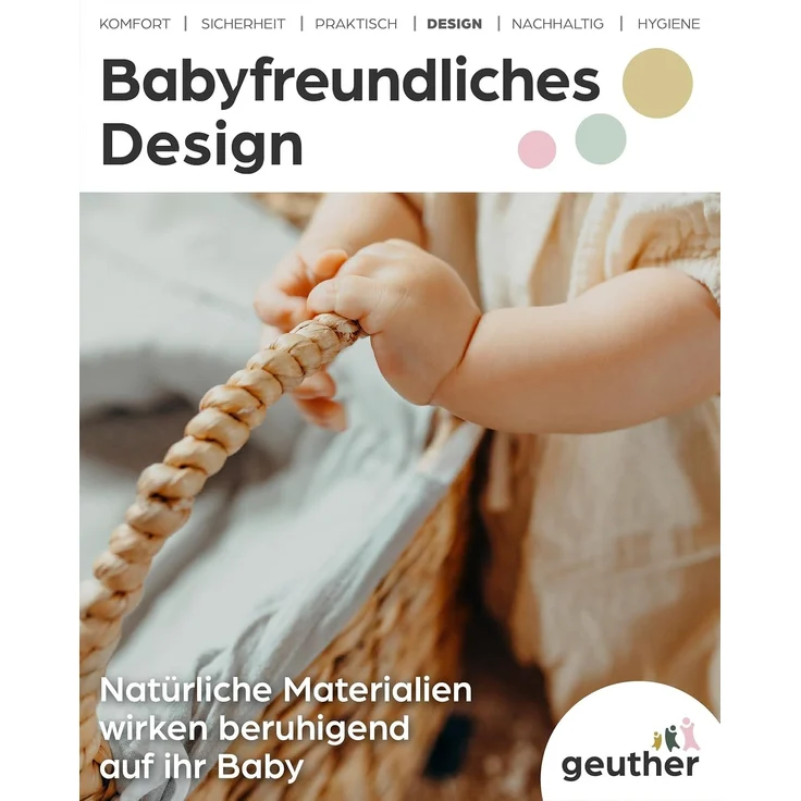 Geuther Moses Nest Babynest Tragekorb ruhiger Schlafplatz für Babys aus natürlichem Korbgeflecht waschbar mit atmungsaktiver Matratze aus 100% Bio Baumwolle Farbe: Beige, 5. 66 kilograms – Bild 6