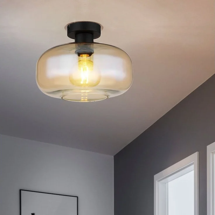 GLOBO LIGHTING Deckenleuchte, Leuchtmittel nicht inklusive, Deckenlampe Deckenleuchte Wohnzimmerlampe amber Glasschirm – Bild 3