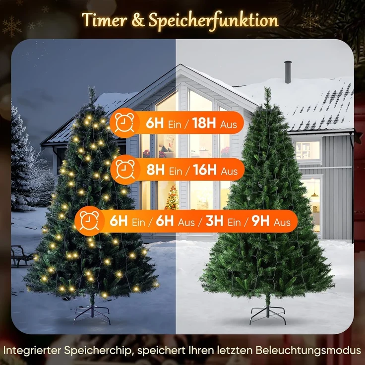 SALCAR 3m Christbaumbeleuchtung mit Ring und 14 Girlanden, 490er LED Überwurf Lichterkette mit Fernbedienung, Wasserdicht Lichterkette Weihnachtsbaum für 210cm bis 350cm Tannenbaum, Warmweiß – Bild 6