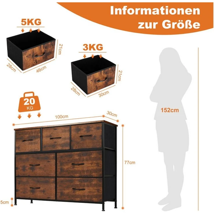 DUMOS Stauraumschrank Kommode mit Stoffschubladen, Stoffkommode für Schlafzimmer Geeignet Schubladenschränke – Bild 2