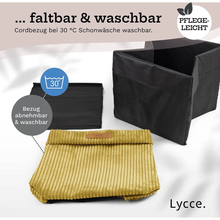 Lycce faltbare Aufbewahrungsbox, 4er Set - Cord, passend für Kallax Regal, abnehmbarer Bezug, robust, formstabil Senfgelb 31x33x33cm – Bild 10