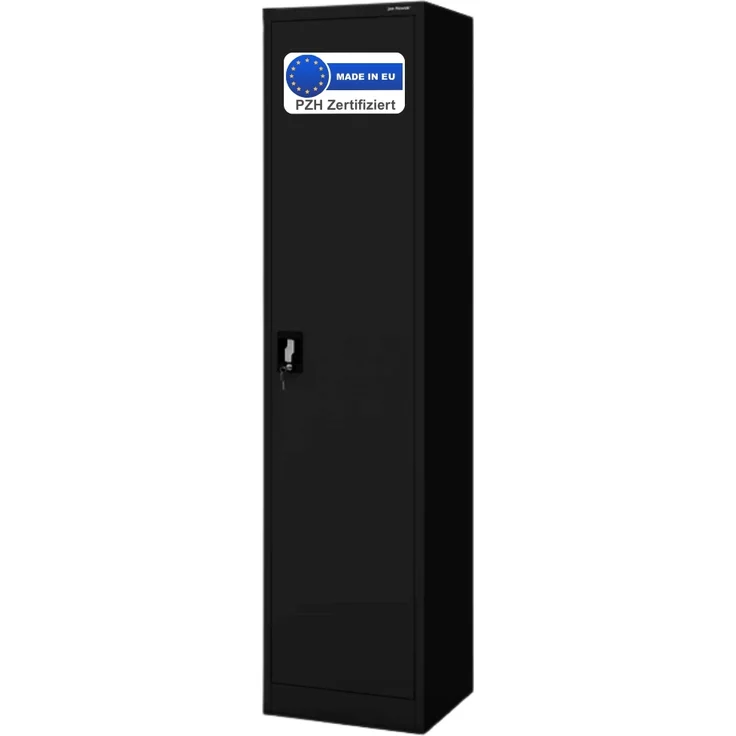 Aktenschrank abschließbar KADO - 5 Ebenen verstellbar, Flügeltüren | Metallschrank Werkstatt Mehrzweckschrank Büroschrank aus Stahl Werkzeugschrank, 185x45x40cm Schwarz – Bild 1