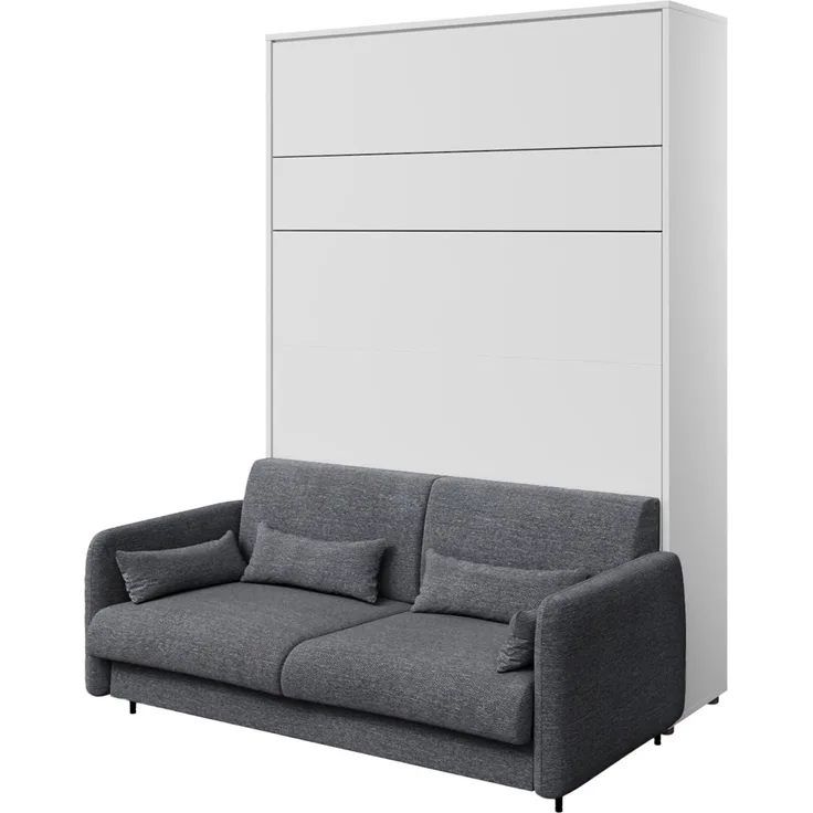 MEBLINI Schrankbett BC-12 - 160x200cm Vertikal - Weiß Matt/Dunkelgrau mit Matratze - mit Sofa - Wandbett mit Lattenrost - Klappbett mit Schrank - Wandklappbett - Murphy Bed